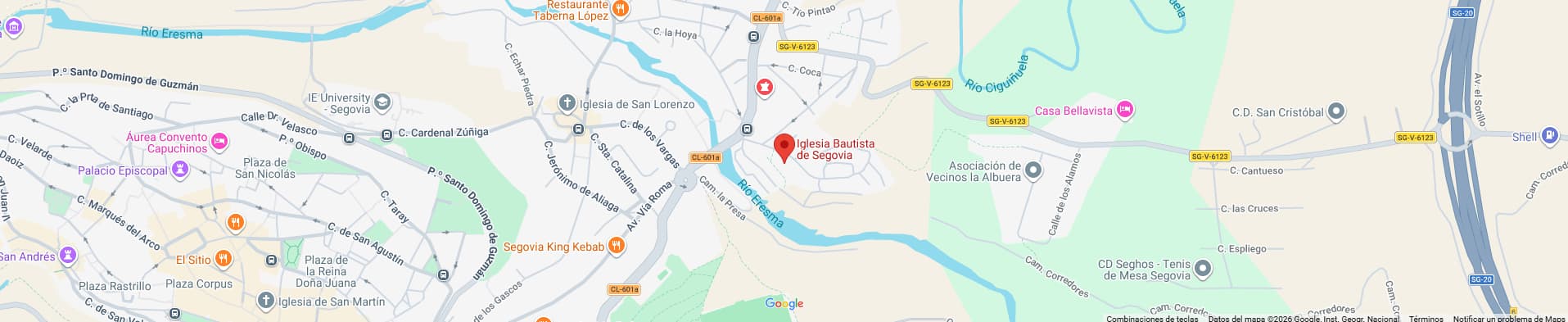 Mapa que muestra la ubicación de la Iglesia Bautista de Segovia en Segovia, España